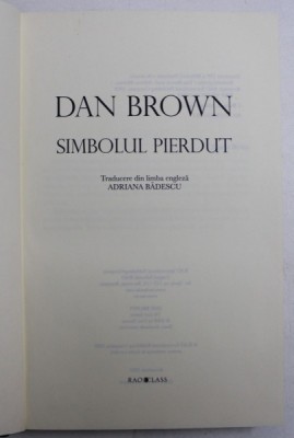 SIMBOLUL PIERDUT de DAN BROWN 2009 foto