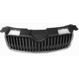 Grila radiator, masca fata Skoda Fabia 2 (5J) 03.2007-04.2010, Roomster/Praktik 2006-2010, parte montare centrala, crom/neagra, fara ornamentul super