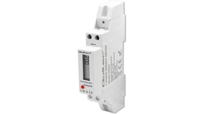 Contor electronic monofazat Qoltec | Contor de consum de energie montat pe șină DIN | 230V | 30A | LCD | 1P