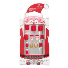 Unghii Autocolante, Christmas Nails, Set 12 Bucăți, Rosii, Modele Moș Crăciun, Copii