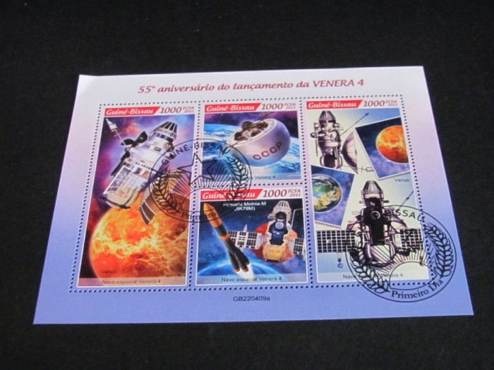 55 Ani de la Lansarea Venera 4, Program Spațial Sovietic - Bloc Filatelic Guineea-Bissau 2022