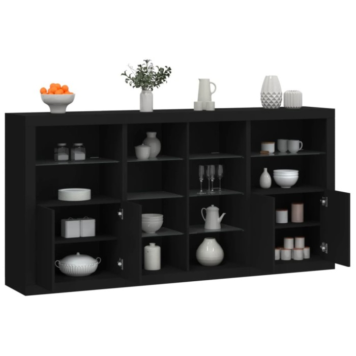 vidaXL Servantă cu lumini LED, negru, 202x37x100 cm
