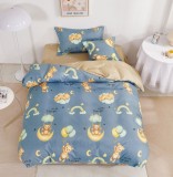 Cumpara ieftin Lenjerie De Pat Twilight Xc079, Bumbac, 4 Piese, Cu Elastic, Albastru, Crem, Imprimeu