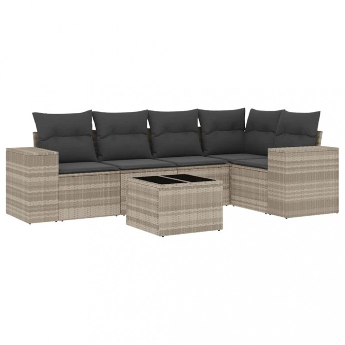 Set canapele de gradina cu perne, 6 piese gri deschis poliratan
