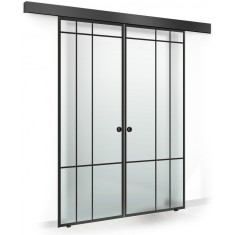 Usa culisanta Boss &reg; Duo Black model Event negru, 80+80x215 cm, sticla mata securizata, glisanta in ambele directii