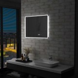 vidaXL Oglindă cu LED de baie cu senzor tactil și afișaj oră, 80x60 cm 144738