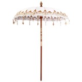 Umbrelă soare vidaXL Balineză, 190x250 cm, Crem, Bumbac &amp; Lemn, Pliabilă - Parasolar Gradină, Terasă