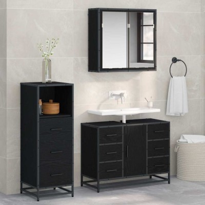 vidaXL Set de mobilier pentru baie 3 pcs Stejar negru 80 x 33 x 60 cm 3402538 foto