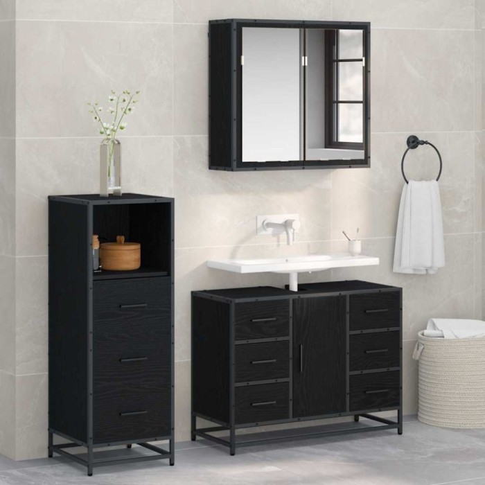 vidaXL Set de mobilier pentru baie 3 pcs Stejar negru 80 x 33 x 60 cm 3402538