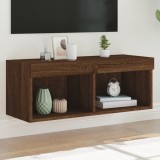 Comodă TV cu lumini LED, stejar maro, 80x30x30 cm