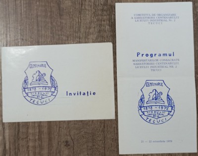 Program si invitatie Centenarul Liceului Industrial Nr. 2 Tecuci 1978 foto