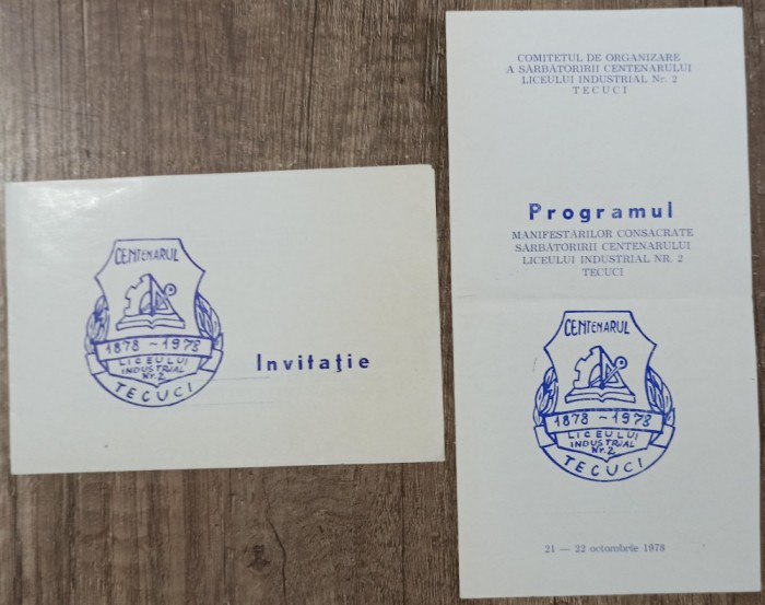 Program si invitatie Centenarul Liceului Industrial Nr. 2 Tecuci 1978