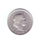 Moneda Elvetia 20 rappen 1938, stare buna, curata