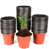 Cumpara ieftin Set 80 ghivece pentru rasaduri, flori Jardinux, 8 x 10 cm, plastic, maro
