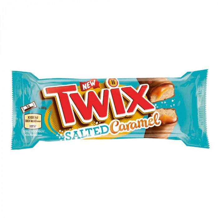 Baton Twix cu Caramel Sarat, 46g, Twix Salted Caramel, Baton de Ciocolata cu Caramel Sarat, Baton de Ciocolata cu Biscuite, Biscuit si Caramel Invelit