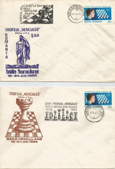 Rom&acirc;nia, Trofeul &quot;Hercules&quot; la şah, plic, Băile Herculane, 1985