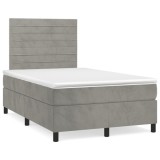 Gossi pat cu arcuri, saltea si led, gri deschis, 120x190 cm, catifea