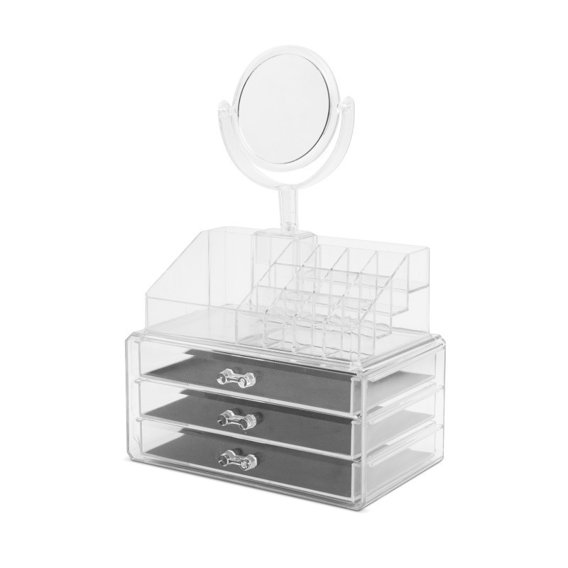 Organizator cosmetice cu oglinda Bewello, 90 mm, acril/plastic, 19  compartimente | Okazii.ro