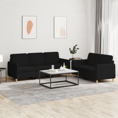 vidaXL Set de canapele cu perne, 2 piese, negru, textil foto