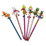 Creion grafit CNX, HB, corp rotund diverse culori si modele, cap figurine lemn 3D