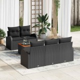VidaXL Set canapea grădină 6 pcs Negru mare Rattan poli, lemn