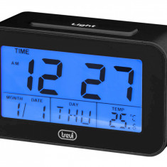 Ceas desteptator cu LCD SLD 3P50, termometru, calendar, negru, Trevi