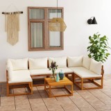 VidaXL Set mobilier grădină cu perne, 7 piese, crem, lemn masiv acacia