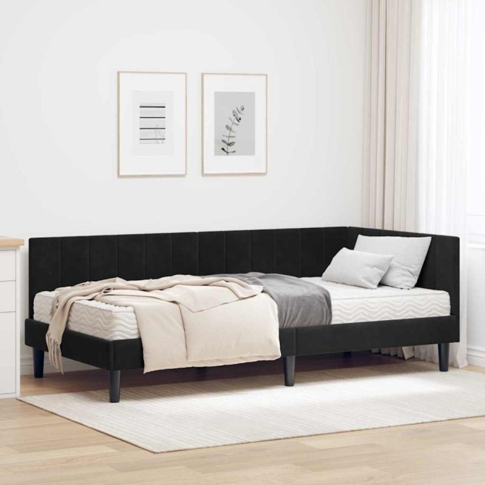 vidaXL Cadru de pat colțar cu saltea Negru 90 x 200 cm Catifea 3393903