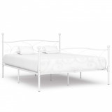 Cadru de pat cu bază din șipci, alb, 200 x 200 cm, metal, Cires, Dublu, Cu polite semirotunde, vidaXL
