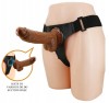 Strap-on Harness Briefs Micheal, Fixare cu Ventuza, TPR Dubla Densitate, Maro, 20 cm