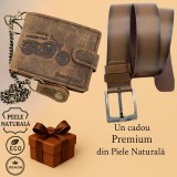 Moto Legend &ndash; Set Cadou cu Portofel Gravura Motocicleta si Curea Piele Naturala