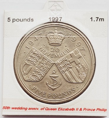 1856 Marea Britanie UK Anglia 5 Pounds 1997 Golden Wedding km 977 foto