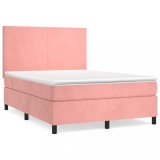 Cumpara ieftin Pat box spring cu saltea, roz, 140x200 cm, catifea
