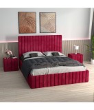 Pat Tapitat Luca Visiniu + Saltea Lux Ortopedica + Noptiere Tapitate 180x200cm