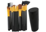 Set 12 pensule pentru machiaj, peri sintetici, cu suport, negru, Oem
