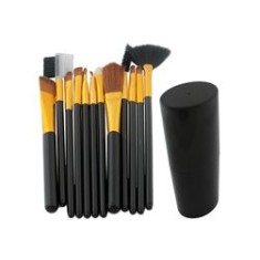 Set 12 pensule pentru machiaj, peri sintetici, cu suport, negru