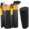 Set 12 pensule pentru machiaj, peri sintetici, cu suport, negru