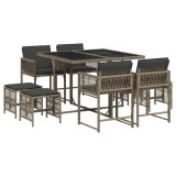 Cumpara ieftin Set mobilier gradina cu perne, 9 piese, gri, poliratan