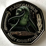 MAREA BRITANIE 50 PENCE 2021, DINOZAUR - PLESIOSAURUS, COLORATA, RARA