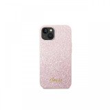 Husa iPhone 14 Plus Guess Glitter TPU Flakes Script Metal Logo Pink