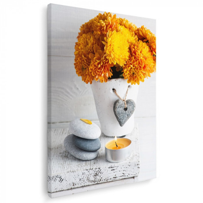 Tablou ghiveci crizanteme galbene Tablou canvas pe panza CU RAMA 50x70 cm