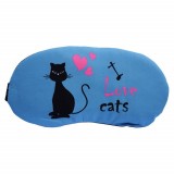 Masca pentru dormit sau calatorie, cu gel detasabil, Pufo Cat lover, 20 cm, albastru