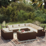VidaXL Set mobilier de grădină cu perne, 12 piese, maro, poliratan