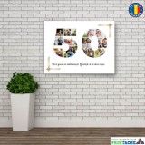 Tablou Canvas Personalizat 50 Ani cu Poze, Panza Bumbac, Rama Lemn, Imprimare Profesionala, Decoratiune Casa