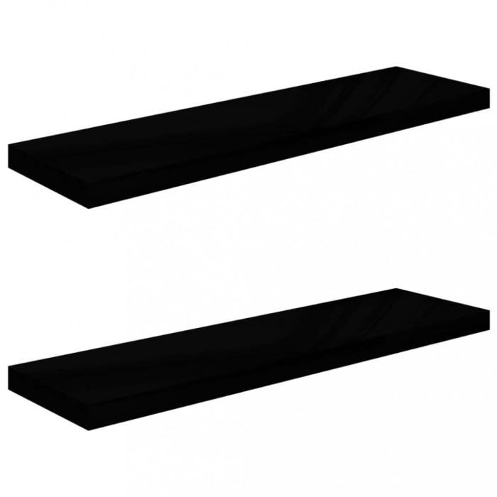 Rafturi de perete, 2 buc., negru extralucios 90x23,5x3,8 cm MDF