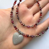 Set colier si bratara turmalina roz, granat si cristale din sticla