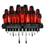 Set Surubelnite 37 Piese cu Suport, V&acirc;rf Magnetic, Cr-V, Negru/Roșu - Cruce, Dreaptă, Precizie, Torx, Hex, Pozidriv