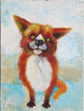 Tablou cu 2 feţe, Vulpoiul Finighen si Maci rosii, acrilic, neinramat, 20x15cm, Animale, Impresionism, RavariuArt