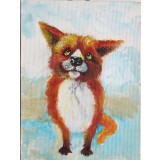 Tablou cu 2 feţe, Vulpoiul Finighen si Maci rosii, acrilic, neinramat, 20x15cm