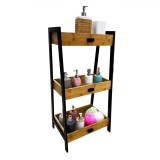Etajeră Bambus, Model 45x35x90cm, Rafturi Sertare 3, Picioare Metalice, Bej/Negru, Oem